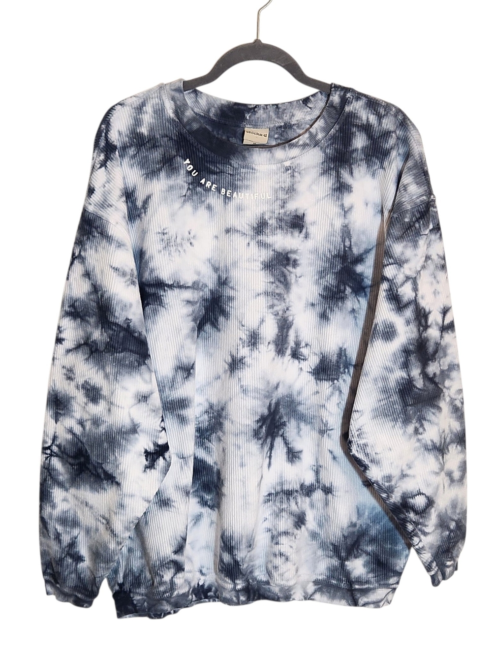 Chicka-D Gray and White Tie Dye You Are Beautiful Oversized Pullover Size XL